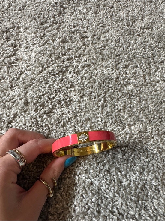 kate spade Jewelry - Kate Spade Coral Enamel Gold Spade Bangle Bracelet